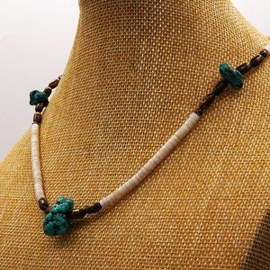 Vintage 3 Turquoise & White Bead Santo Domingo Style Bead Necklace 18"